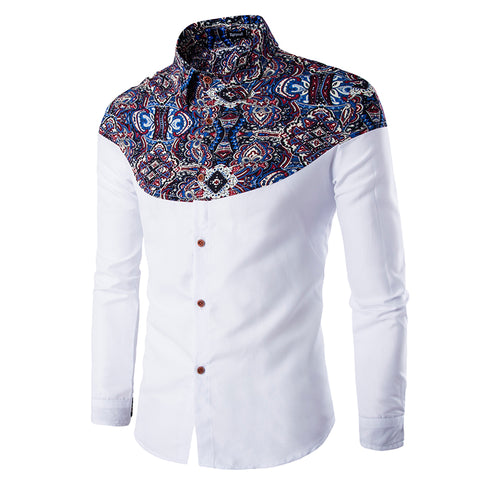 Luxury Brand Mens Dress Shirts 2016 Fashion Floral Printed Long Sleeve Men Shirt Chemise Homme Casual Stylish Camisas Hombre 2XL