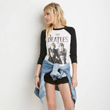 EAST KNITTING H513  2017 Western Style Fashion Print Beatles Long Sleeve Patchwork Woman's Casual T-shirt