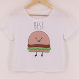 EAST KNITTING H469 Women Pizza Letters Print T shirt  Cake Crop Tops Short Sleeve Shirts Casual Tops