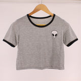 EAST KNITTING H469 Women Pizza Letters Print T shirt  Cake Crop Tops Short Sleeve Shirts Casual Tops