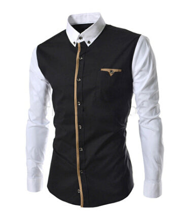 New Mens Shirt Long Seeve 2017 Autumn Fashion Mens Sim Fit Dress Shirts Brand Design Patchwork Chemise Homme Camisas Hombre