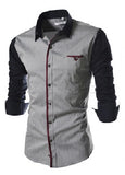 New Mens Shirt Long Seeve 2017 Autumn Fashion Mens Sim Fit Dress Shirts Brand Design Patchwork Chemise Homme Camisas Hombre