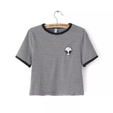 EAST KNITTING New Women T shirt Alien Print Funny Casual Loose Shirt For Lady White Black Grey Top Tees
