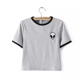 EAST KNITTING New Women T shirt Alien Print Funny Casual Loose Shirt For Lady White Black Grey Top Tees