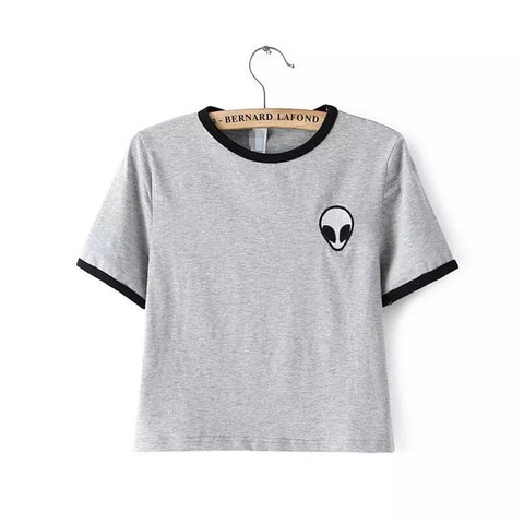 EAST KNITTING New Women T shirt Alien Print Funny Casual Loose Shirt For Lady White Black Grey Top Tees