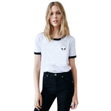 EAST KNITTING New Women T shirt Alien Print Funny Casual Loose Shirt For Lady White Black Grey Top Tees