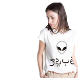 EAST KNITTING New Women T shirt Alien Print Funny Casual Loose Shirt For Lady White Black Grey Top Tees