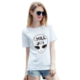 EAST KNITTING New Women T shirt Alien Print Funny Casual Loose Shirt For Lady White Black Grey Top Tees
