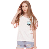 EAST KNITTING New Women T shirt Alien Print Funny Casual Loose Shirt For Lady White Black Grey Top Tees