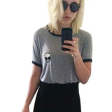 EAST KNITTING New Women T shirt Alien Print Funny Casual Loose Shirt For Lady White Black Grey Top Tees