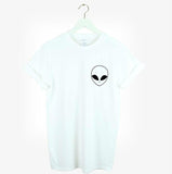 EAST KNITTING New Women T shirt Alien Print Funny Casual Loose Shirt For Lady White Black Grey Top Tees