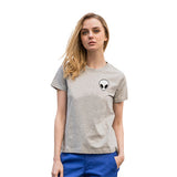EAST KNITTING New Women T shirt Alien Print Funny Casual Loose Shirt For Lady White Black Grey Top Tees