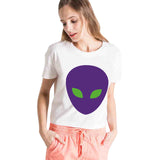 EAST KNITTING New Women T shirt Alien Print Funny Casual Loose Shirt For Lady White Black Grey Top Tees