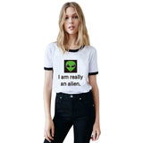 EAST KNITTING New Women T shirt Alien Print Funny Casual Loose Shirt For Lady White Black Grey Top Tees
