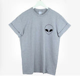 EAST KNITTING New Women T shirt Alien Print Funny Casual Loose Shirt For Lady White Black Grey Top Tees