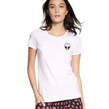 EAST KNITTING New Women T shirt Alien Print Funny Casual Loose Shirt For Lady White Black Grey Top Tees