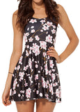 Cherry Blossom Black REVERSIBLE SKATER DRESS 2017 Women Summer Dress Cartoon Pleated Dress casual