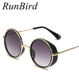 RunBird New 2016 Women Steampunk Goggles Mirror Lens Side Cyber Sunglasses Men Round Sun Glasses Retro Gafas De sol Hombre R012