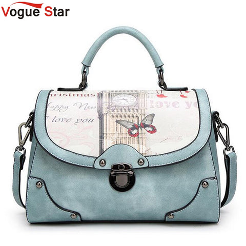 vintage Printing bag women pu leather handbag brand shoulder bag messenger bags bolsos European and American Style purse LA462