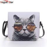 Vogue Star ! Bolsos Carteras Mujer Marca Women PU Leather Cat Wearing Glasses Print Messenger Handbag 2015 Women Bag YA40-207