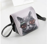 Vogue Star ! Bolsos Carteras Mujer Marca Women PU Leather Cat Wearing Glasses Print Messenger Handbag 2015 Women Bag YA40-207