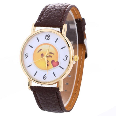 Genvivia Luxury Brand Watch 2017 Fashion women Simple Cute Expression Leather Quartz Wristwatch reloj hombre