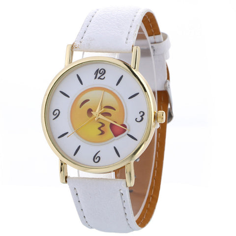 Genvivia Luxury Brand Watch 2017 Fashion women Simple Cute Expression Leather Quartz Wristwatch reloj hombre