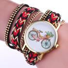Fashion Women Watch 2017 reloj hombre Weave Wrap Around Leatheroid bicycle Quartz Wristwatch montre femme