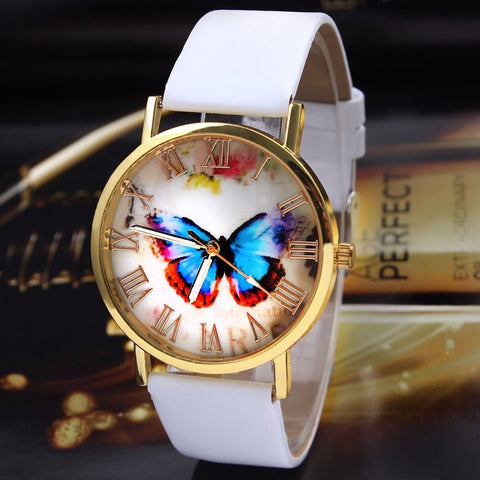 Hot Sale ! Fashion 2017 New Arrival Women Watch Butterfly Style Leather Band Analog Quartz Wrist Watch reloj hombre