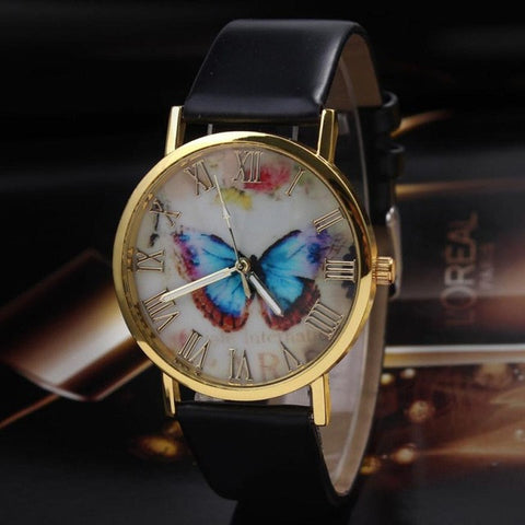 Hot Sale ! Fashion 2017 New Arrival Women Watch Butterfly Style Leather Band Analog Quartz Wrist Watch reloj hombre