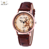 Fashion Women Watches Sika deer Partten Leather Band Analog Quartz Round Wrist Watch relogio feminino relojes hombre 2017
