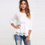 FANALA 2017 Women Lace T Shirt Casual Spring Autumn Long Sleeve Women Top O Neck Solid Loose Pullover Female T-shirt Feminina