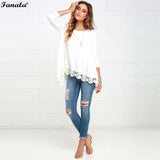 FANALA 2017 Women Lace T Shirt Casual Spring Autumn Long Sleeve Women Top O Neck Solid Loose Pullover Female T-shirt Feminina