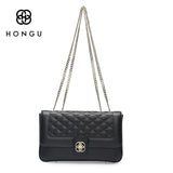 HONGU Women Shoulder Bag Genuine Cow Leather Female Messenger Crossbody Bags Fashion Diamond Lattice Chain Flap Hand Bag bolsos