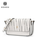 HONGU Women's bags Fashion Simple Black White Striped Women Messenger Shoulder Crossbody Bag Female Genuine Leather Flap Bolsos