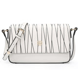 HONGU Women's bags Fashion Simple Black White Striped Women Messenger Shoulder Crossbody Bag Female Genuine Leather Flap Bolsos