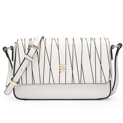 HONGU Women's bags Fashion Simple Black White Striped Women Messenger Shoulder Crossbody Bag Female Genuine Leather Flap Bolsos