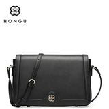 HONGU Women Messenger Bags Genuine Cow Leather Female Crossbody Shoulder Bag Retro Simple Solid Satchel Lady Bolsos Casual Totes