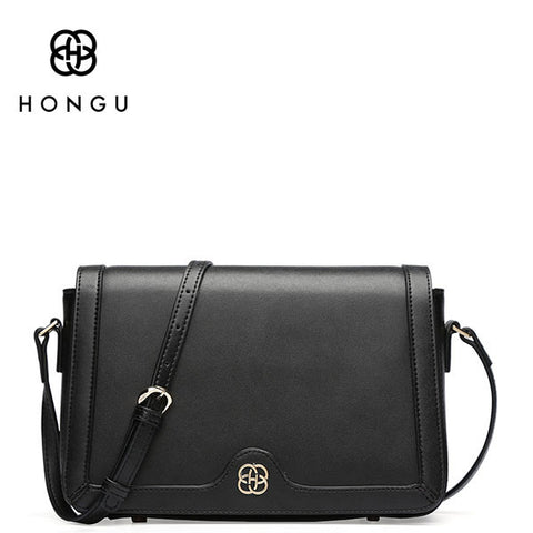 HONGU Women Messenger Bags Genuine Cow Leather Female Crossbody Shoulder Bag Retro Simple Solid Satchel Lady Bolsos Casual Totes