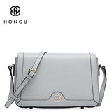 HONGU Women Messenger Bags Genuine Cow Leather Female Crossbody Shoulder Bag Retro Simple Solid Satchel Lady Bolsos Casual Totes