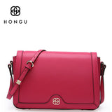 HONGU Women Messenger Bags Genuine Cow Leather Female Crossbody Shoulder Bag Retro Simple Solid Satchel Lady Bolsos Casual Totes