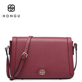 HONGU Women Messenger Bags Genuine Cow Leather Female Crossbody Shoulder Bag Retro Simple Solid Satchel Lady Bolsos Casual Totes