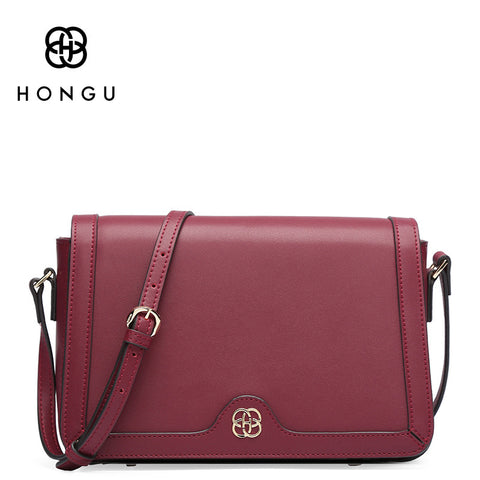 HONGU Women Messenger Bags Genuine Cow Leather Female Crossbody Shoulder Bag Retro Simple Solid Satchel Lady Bolsos Casual Totes
