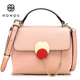 HONGU Genuine Leather Lady Flap Bag Women Messenger Bags Fashion Decoration Lock Chian Female Crossbody Shoulder Bag Bolsos Tote