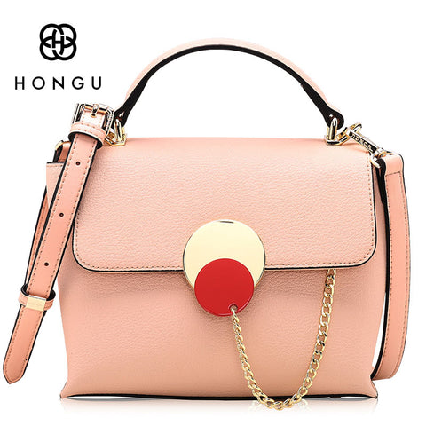 HONGU Genuine Leather Lady Flap Bag Women Messenger Bags Fashion Decoration Lock Chian Female Crossbody Shoulder Bag Bolsos Tote