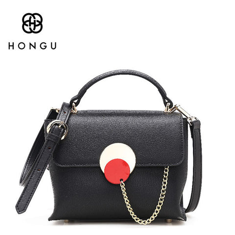 HONGU Genuine Leather Lady Flap Bag Women Messenger Bags Fashion Decoration Lock Chian Female Crossbody Shoulder Bag Bolsos Tote