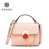 HONGU Genuine Leather Lady Flap Bag Women Messenger Bags Fashion Decoration Lock Chian Female Crossbody Shoulder Bag Bolsos Tote
