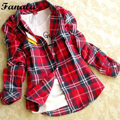 Womne Blusas Autumn Winter Cotton Long-sleeved Women's Plaid Shirt Flannel Blouses Feminina chemise femme camisas femenina tops
