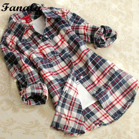 Womne Blusas Autumn Winter Cotton Long-sleeved Women's Plaid Shirt Flannel Blouses Feminina chemise femme camisas femenina tops