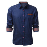 Men Denim Shirt New 2017 Autumn Fashion Lapel Neck Slim Fit Patchwork Mens Casual Shirt Cotton Long Sleeve Dress Camisa Hombre